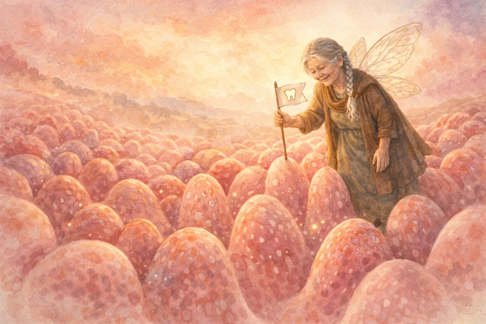 The Tooth Fairy exploring the tongue landscape like uncharted territory.